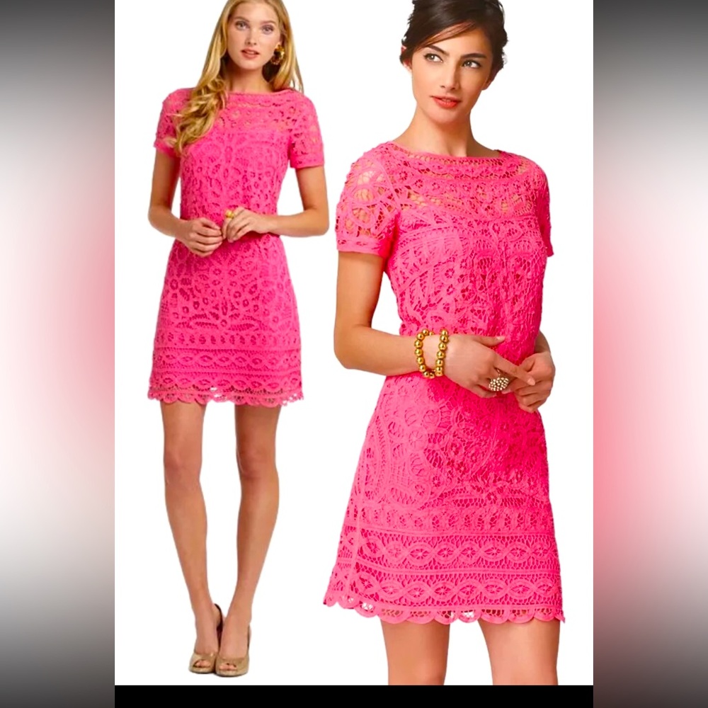 Lilly Pulitzer MarieKate GoToBatt Battenberg Lace Pink Med Classic Timeless $378 - Picture 3 of 14
